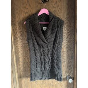 Kenji Handknit Womens BrownCable Knit Shawl‎ Collar Sweater Vest Wool Medium